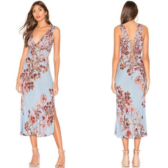 Free People Intimately Yours Never Too Late Chambray Floral Maxi Dress XS Boho - Picture 1 of 11